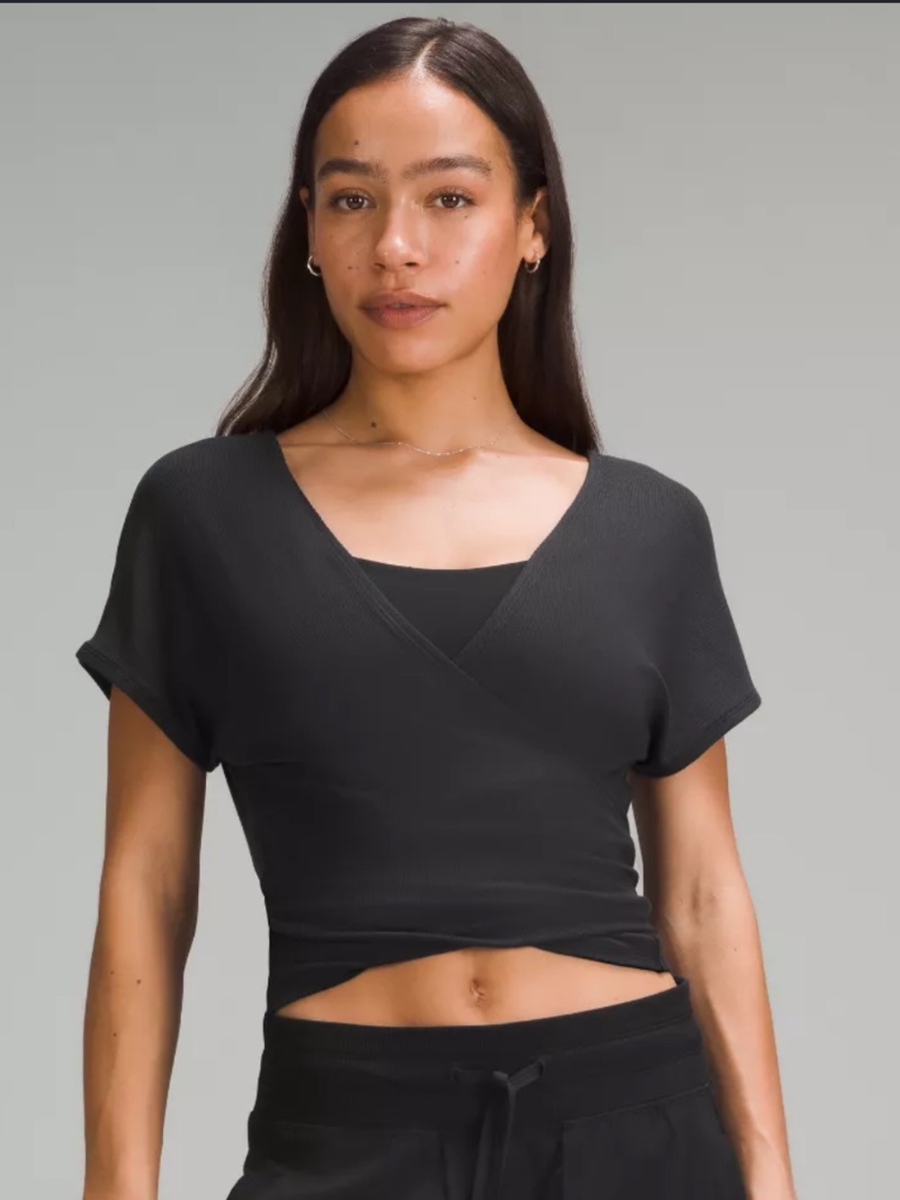 lululemon Its a Tie Black Short-Sleeve Wrap Crop Tee